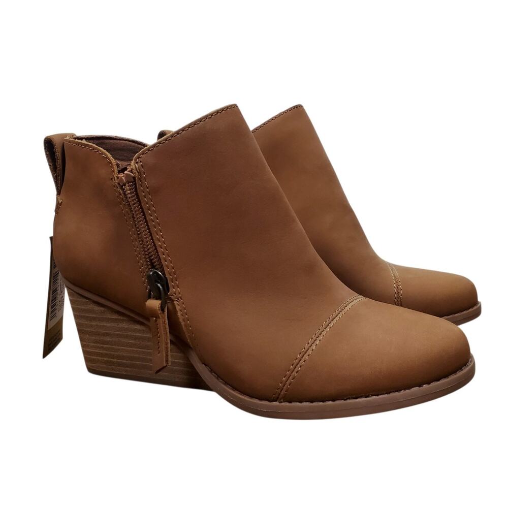 NEW Toms Goldie Ankle Boots Brown Sugar Leather US 5 Wedge Heel Bootie Womens